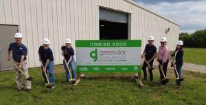 People who symbolically broke ground include Green Dot CEO Mark Remmert, Director of Research & Development Mike Parker, Engineering Manager Amanda Childress, Plant Manager Bill Barnell, and Dan Foltz, President of KBS Constructors. Lydia Kincade, co-founder of iiM, and Dave Nelson represented Green Dot’s Board of Directors and investors, respectively. 