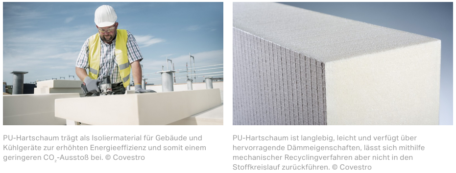 PU-Hartschaum trägt als Isoliermaterial für Gebäude und Kühlgeräte zur erhöhten Energieeffizienz und somit einem geringeren CO₂-Ausstoß bei