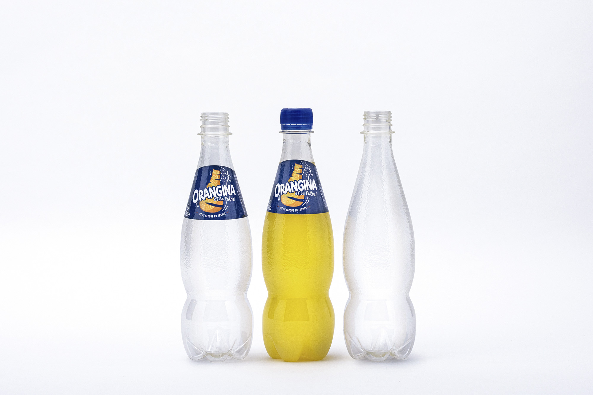 Orangina 100% plant-based PET bottle prototypes, excluding caps and labels