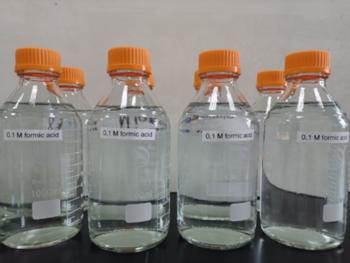 8 liters of 0.1 M pure formic acid aqueous solution generated from electrochemical conversion of carbon dioxides
