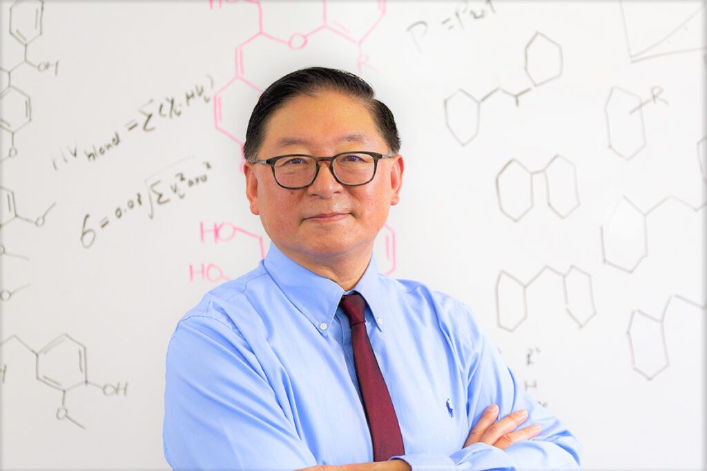 Pictured in his lab, Professor Bin Yang developed a new method to turn lignin from agricultural waste into a sustainable jet fuel. A new study revealed that his fuel could reduce emissions along with the need touse fossil-based aromatics in fuel, enabling fully sustainable blends for air travel.