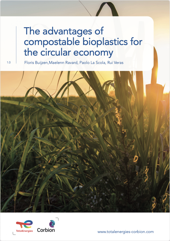White paper cover: The Advantages of compostable bioplastic for the circular economy.