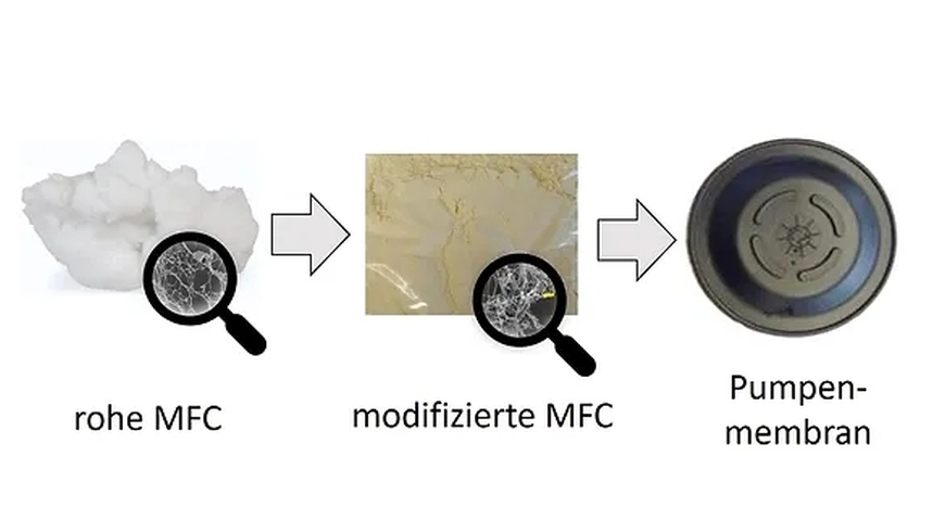 Es ist eine Herausforderung, mikrofibrillierte Cellulose (MFC) mit hydrophoben, d.h. wasserabweisenden, Kautschuken zu mischen. Bild: Empa / Daetwyler Schweiz AG