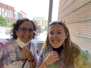University of Michigan chemist Anne McNeil (left) and formal postdoctoral researcher Danielle Fagnani devised a way to recycle polyvinyl chloride plastic, a plastic that has a 0% recycling rate in the United States. Fagnani is pictured on her final day in McNeil’s lab