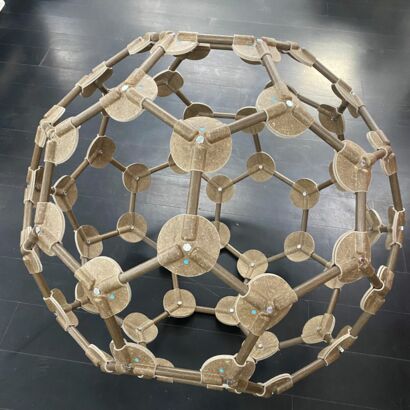 Biocomposite at the Venice Architecture Biennale. Final structure as buckyball with the developed nodes and pultrusion profiles. Photo: Carsten Fulland, Zenvision
