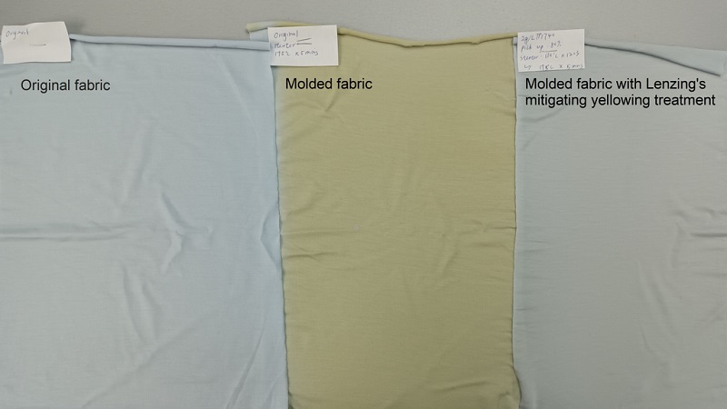 Comparative molding results of fabrics with and without Lenzing's mitigating yellowing processing solution