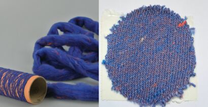 Yarn and knitted fabric made from 100 percent recycled aramid.