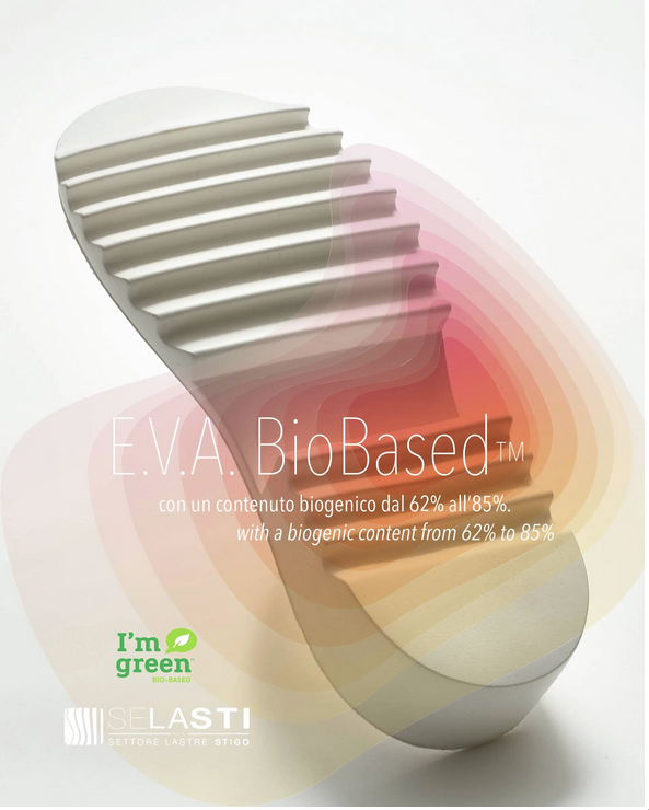 Bio-based shoe soles made from I'm green bio-based EVA by Italian manufacturer Selasti