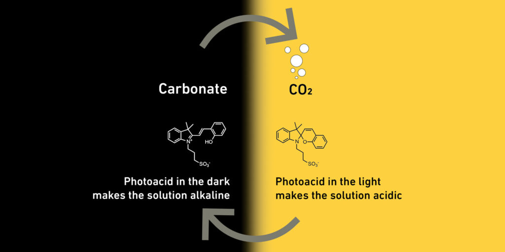 Photoacids and differences between dark and light enable a cyclic process for the capture and release of CO2. 