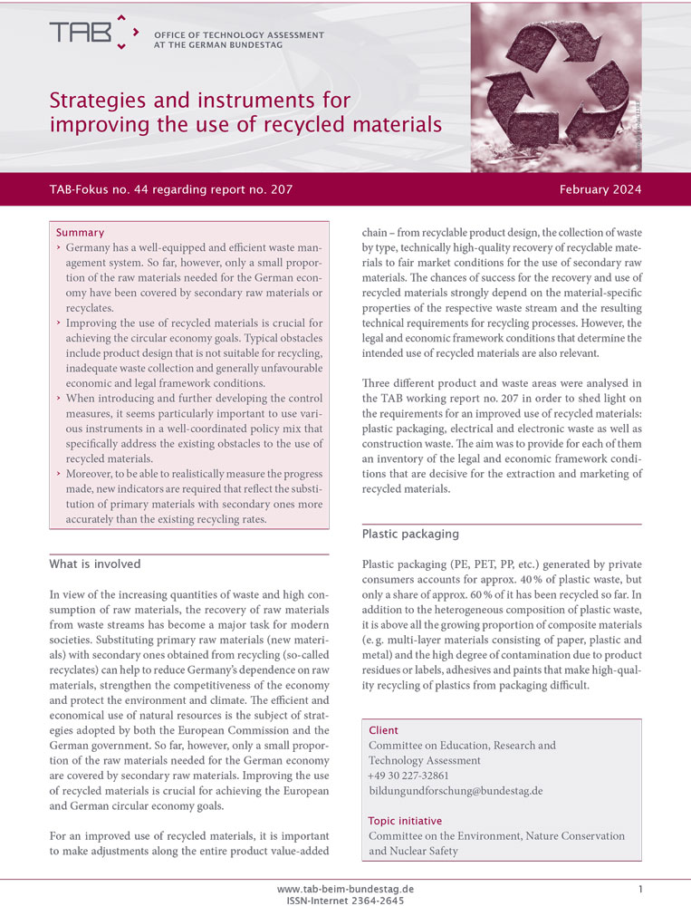 TAB-Fokus no. 44: Strategies and instruments for improving the use of recycled materials