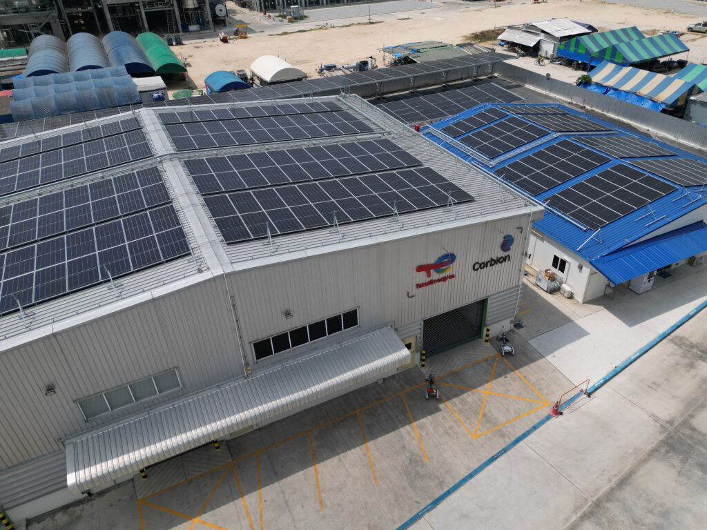 Solar panels at the TotalEnergies Corbion and Corbion plants in Rayong, Thailand