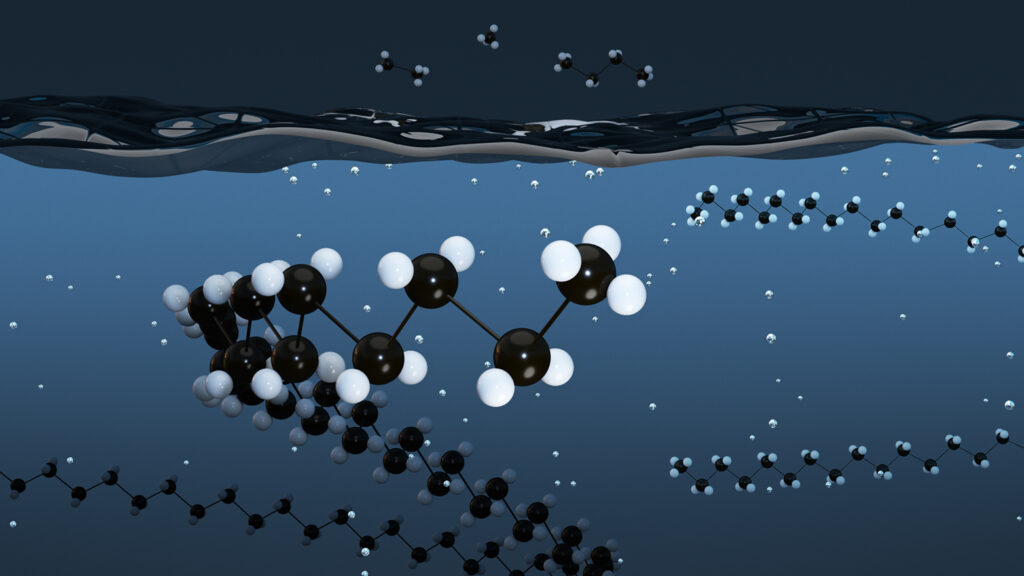 Polyethylene is composed of long-chain molecules with building blocks repeated thousands to tens of thousands of times. Researchers are looking for ways to break these chains in a controlled manner. 