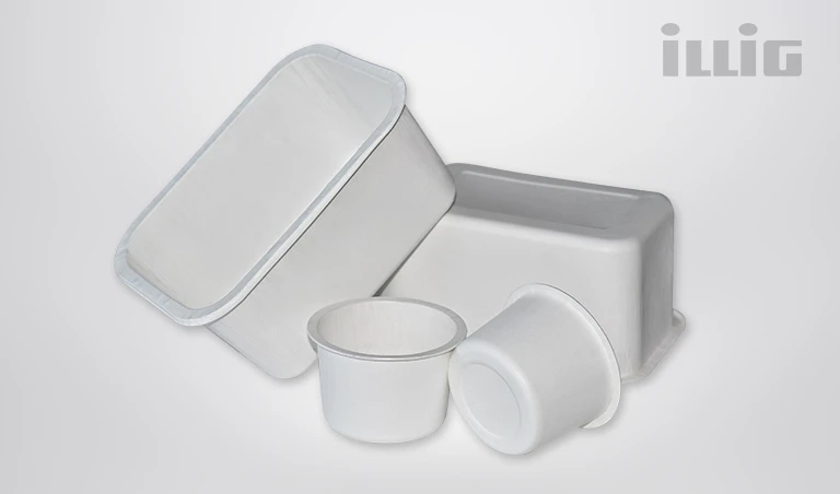 Fiber-based packaging with a high drawing ratio - such as round cups and trays - can be produced economically and sustainably using ILLIG's patent-pending process.