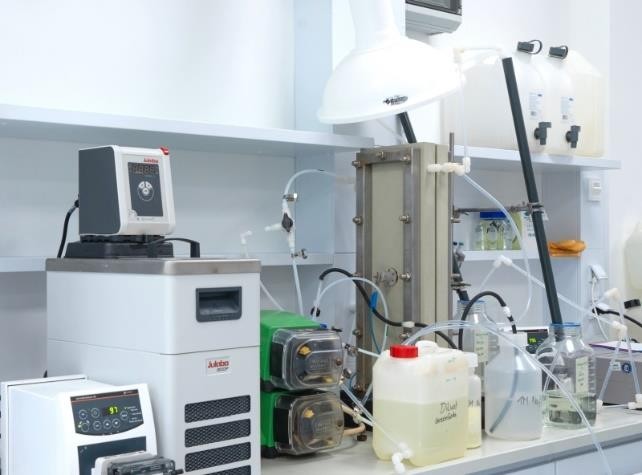 Clean production: the lab testing equipment for ecofriendly manufacturing of green soda through bipolar electrodialysis of brine. The process eliminates carbon emissions and salty wastewater.