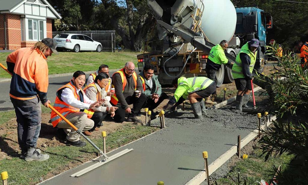 The pour of the coffee and wood-chip biochar concrete for the footpath trial in Gisborne took place earlier this month. 