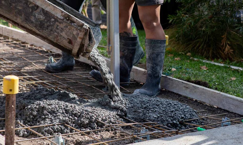 The first pour of the coffee concrete for the footpath trial in Gisborne.