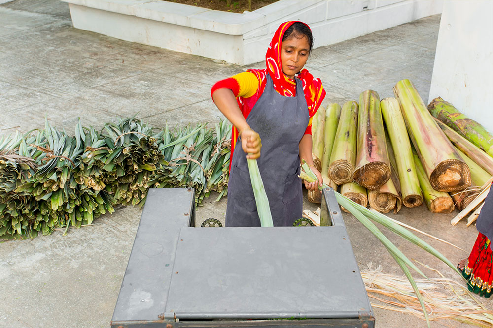 A woman working with henequen