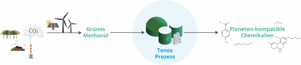 Die Technologie von Teno Bioworks wandelt CO₂ in hochwertige Chemikalien um.  (Grafik: Michael Reiter / Teno Bioworks)