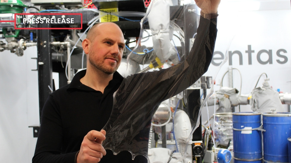 CEO and Founder, Tom Rose, holding ReVentas virgin-like recycled film