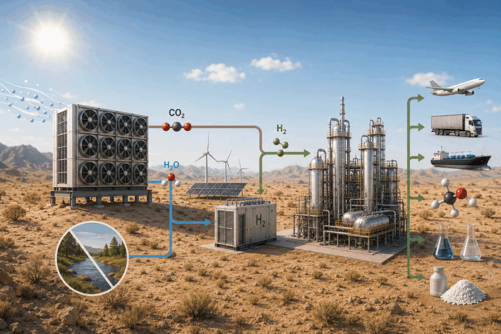 Methanol steckt in Kunststoffen, Lacken und vielen weiteren Chemieprodukten und gewinnt zudem als klimafreundlicher Schiffskraftstoff an Bedeutung. Bislang wird es jedoch meist aus Erdgas oder Kohle hergestellt. CO₂ aus der Luft zu nutzen, kann insbesondere dann zum Klimaschutz beitragen, wenn dadurch fossiler Kohlenstoff ersetzt wird.