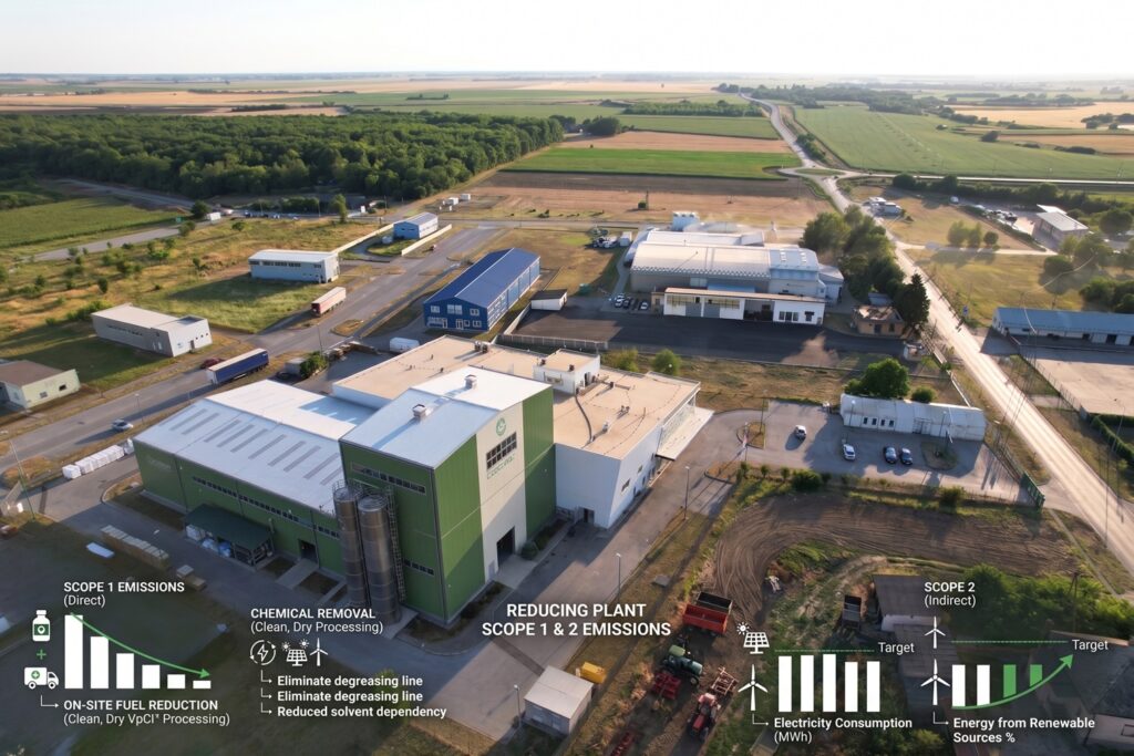 EcoCortec’s production facility in Beli Manastir, Croatia. The plant focuses on lowering Scope 1 and 2 emissions through clean processing and energy-efficient manufacturing.