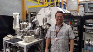 Research scientist Robert Young with the mass spectrometer at Florida State University’s MagLab. This instrument helped the CSU scientists identify elemental signatures in a biochar carbon coating. 
