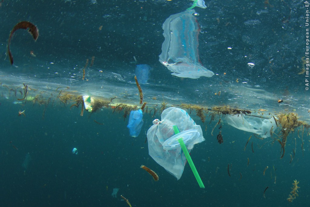Plastic straws, carrier bags and other garbage pollution in ocea
