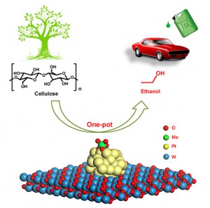 One-pot production of cellulosic ethanol via tandem catalysis over multifunctional Mo/Pt/WOx catalyst. (Image by WANG Aiqin) 