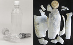 NaKu-PLA Flasche frisch aus der<br />Produktion und nach 9 Tagen in <br />der Kompostanlage (© NaKu)”></td>
</tr>
<tr>
<td style=