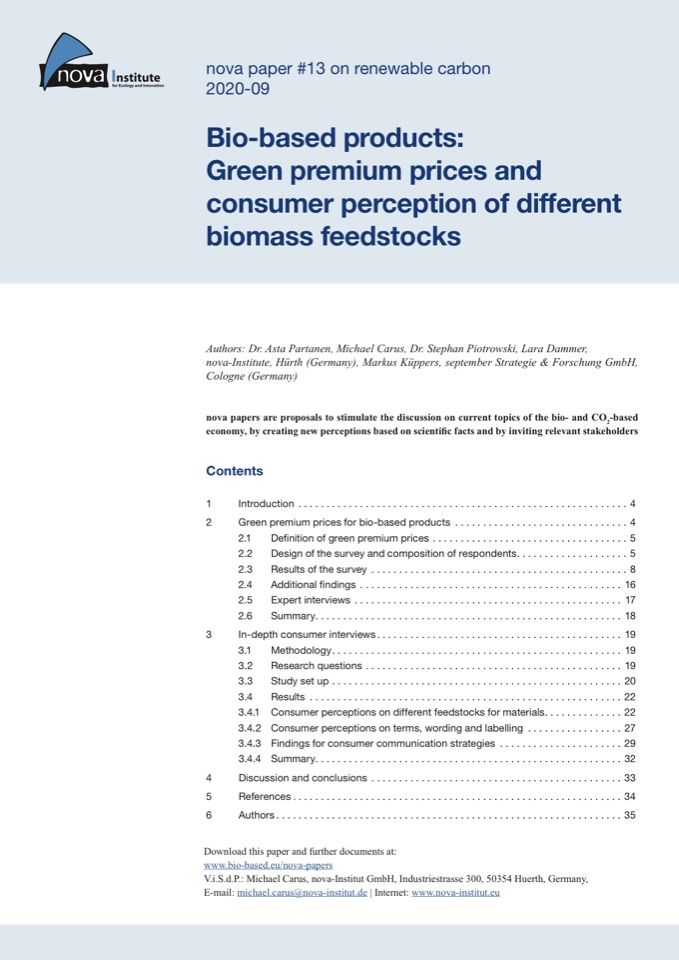 nova paper #13: bio based products: green premium prices and consumer perception of different biomass feedstocks