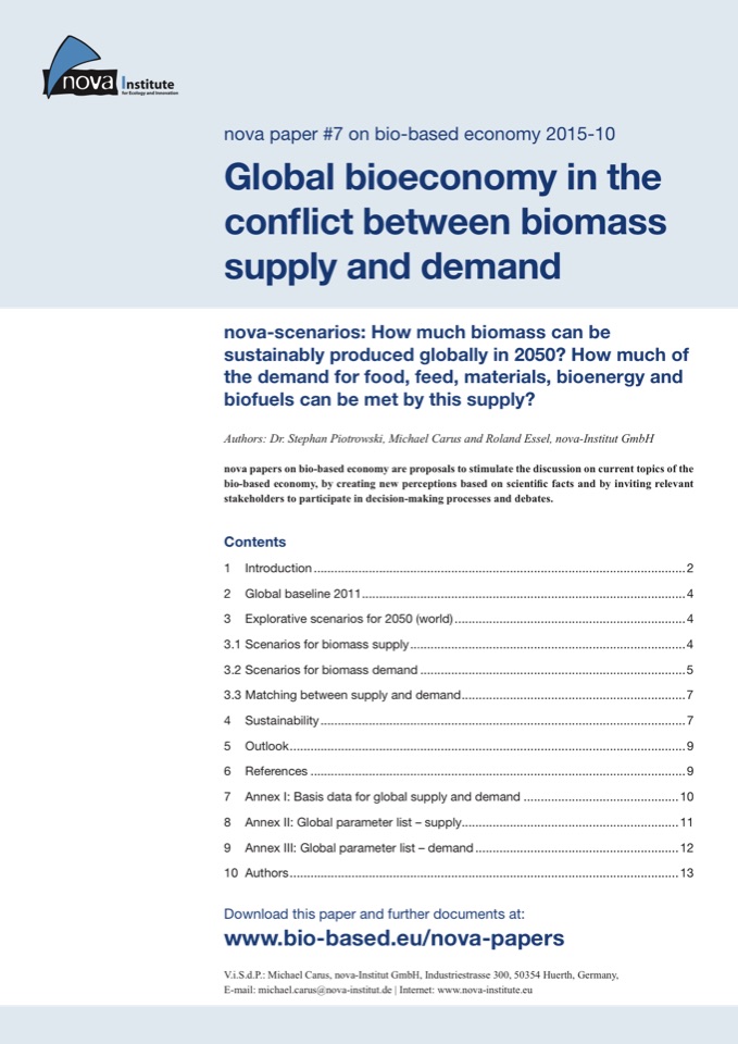 nova-Paper #7 on bio-based economy: "Global bioeconomy in the conflict between biomass supply and demand"