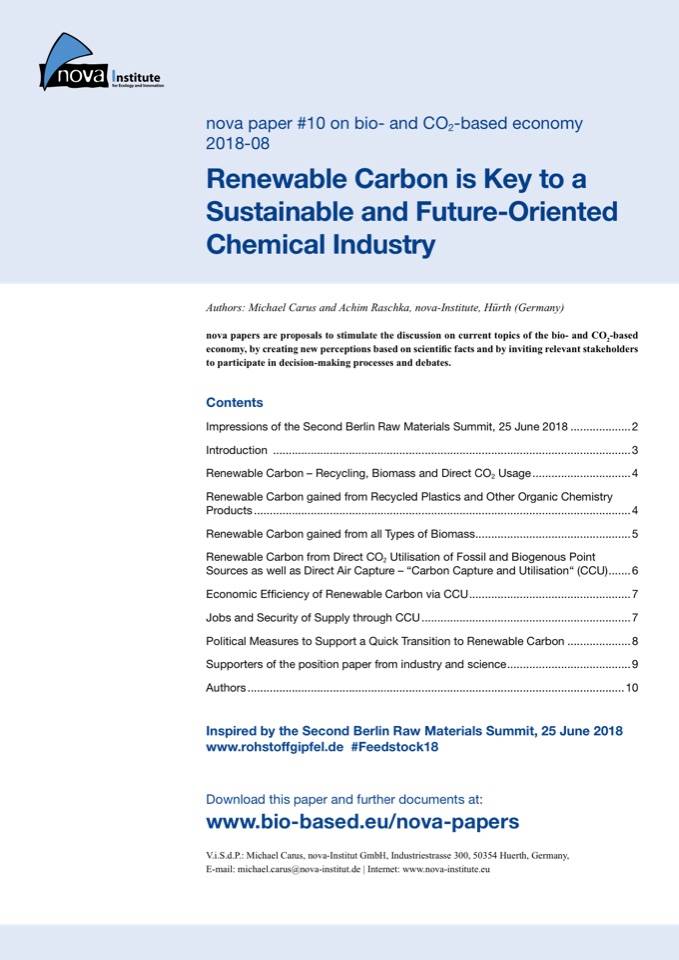nova-Paper #10: Renewable Carbon is Key to a Sustainable and Future-Oriented Chemical Industry