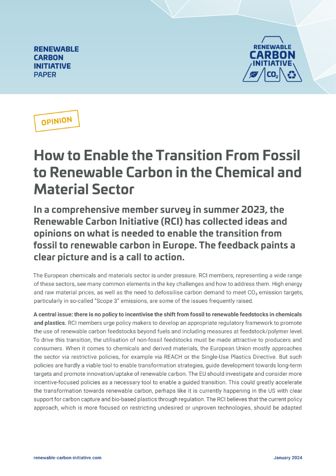 rci’s internal survey: „how to enable the transition from fossil to renewable carbon in the chemical and material sector“ (january 2024)